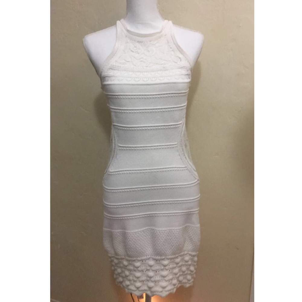 White Crochet Dress w/Lace Panels Sz.M